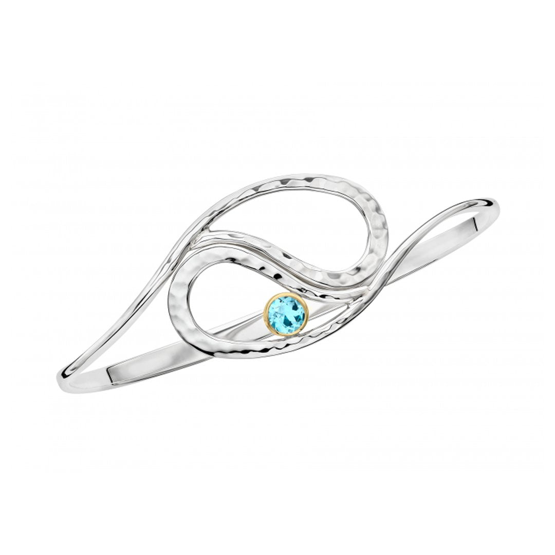 Silver & Gold Blue Topaz Bangle Bracelet - Continental Diamond