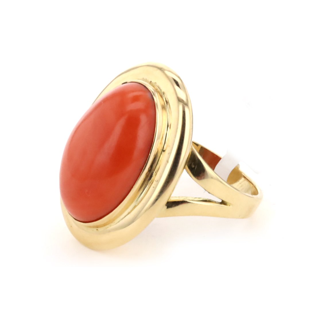 Oval Coral Cobochon Ring