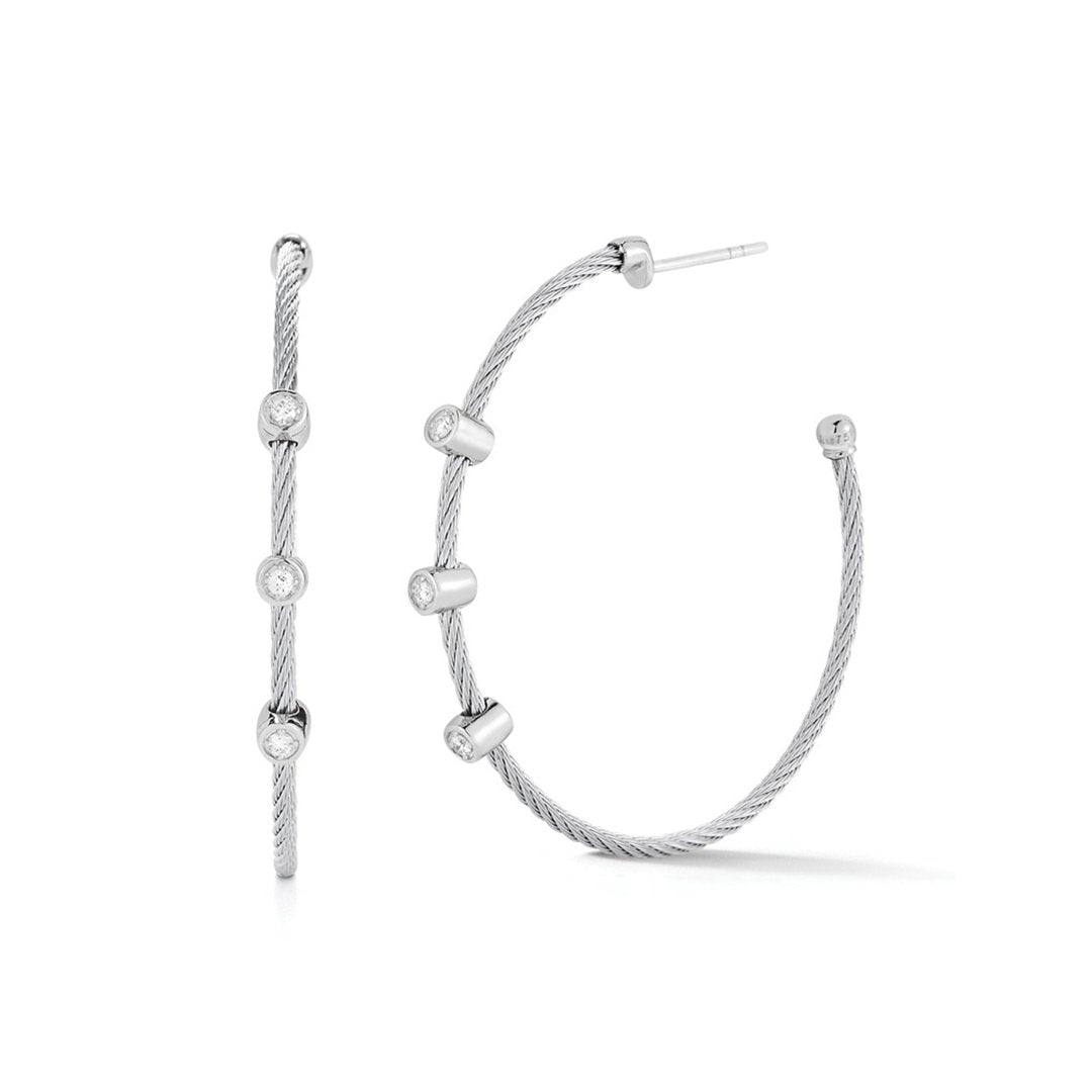0.12 ctw Diamond Grey Cable Hoop Earrings - Continental Diamond