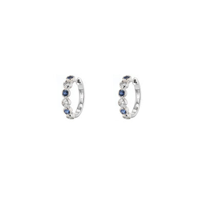 Blue Sapphire & Diamond Hoop Earrings - Continental Diamond