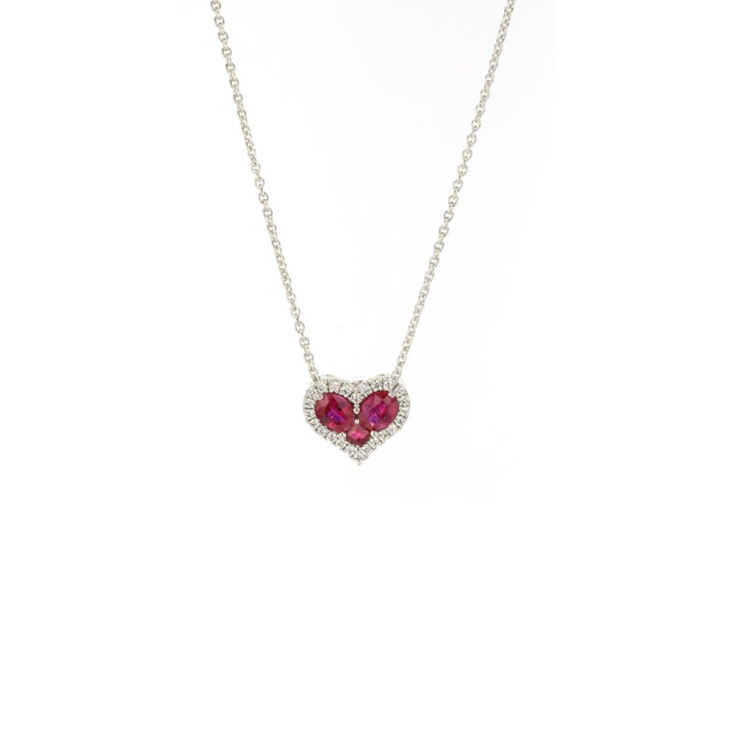 Ruby & Diamond Heart Pendant Necklace - Continental Diamond