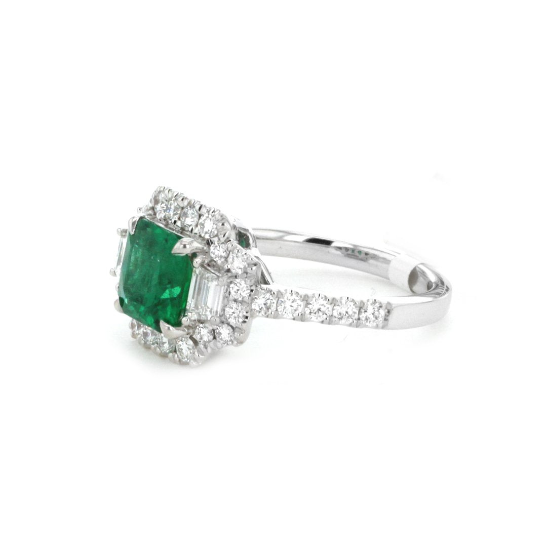 Emerald & Diamond Halo Ring - Continental Diamond
