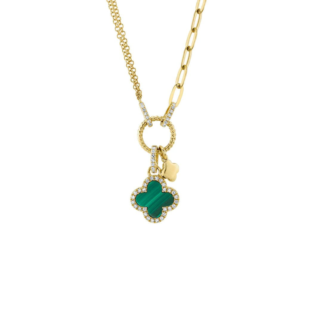 Malachite & Diamond Clover Pendant Necklace