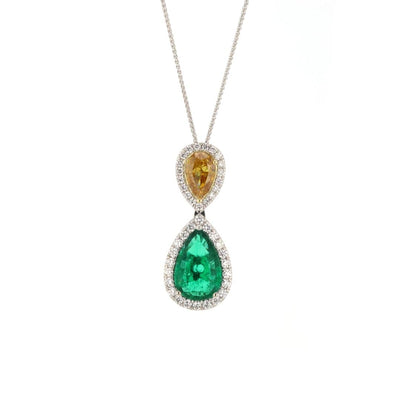 Emerald & Yellow Diamond Pendant Necklace - Continental Diamond