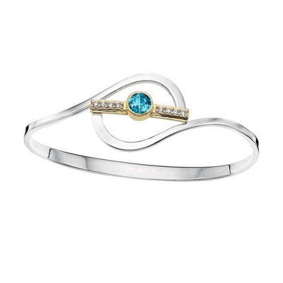 Silver & Gold Blue Topaz Bangle Bracelet - Continental Diamond