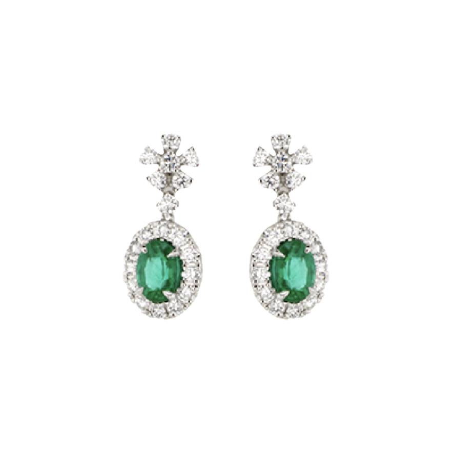 Emerald & Diamond Drop Earrings - Continental Diamond