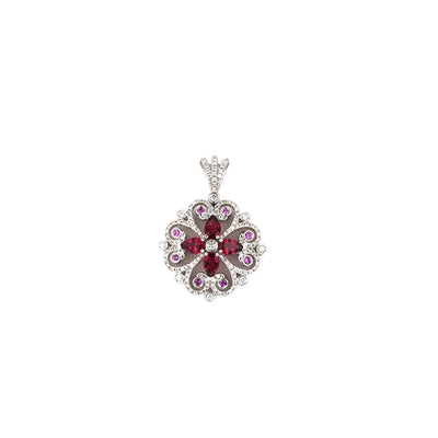 Pink Sapphire, Rubelite & Diamond Pendant - Continental Diamond