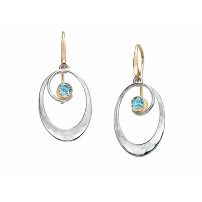 Silver & Gold Blue Topaz Drop Earrings - Continental Diamond