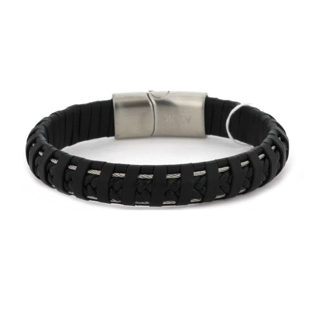 Black Leather & Cable Bracelet