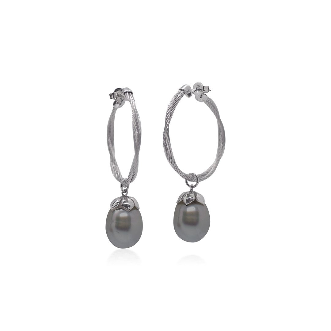 Pearl Gray Cable Hoop Earrings - Continental Diamond