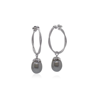 Pearl Gray Cable Hoop Earrings - Continental Diamond