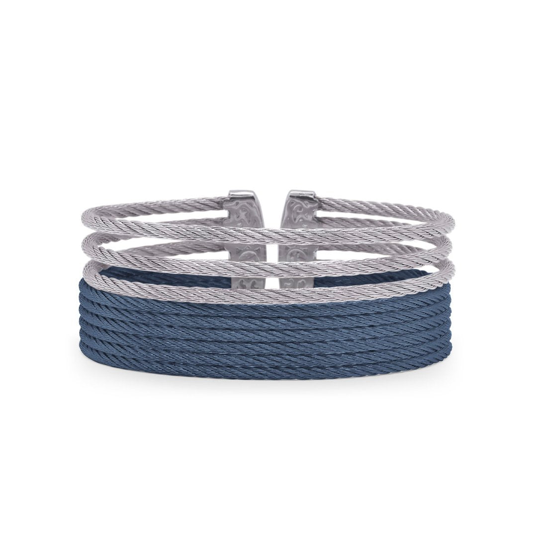 Navy & Grey Cable Cuff Bracelet - Continental Diamond