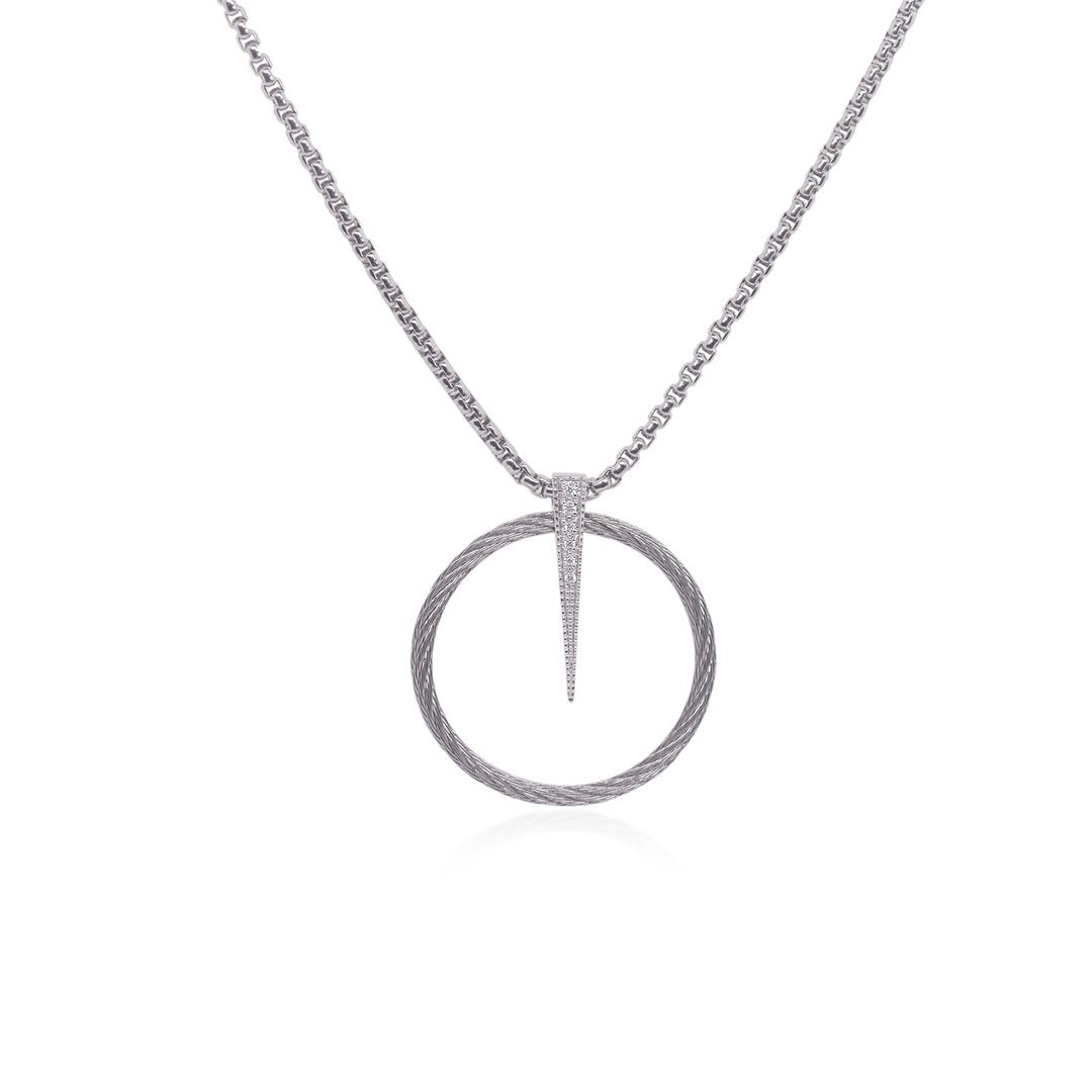 0.05 ctw Diamond Grey Cable Circle Necklace - Continental Diamond