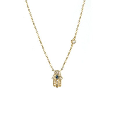 Blue Sapphire & Diamond Hamsa Necklace - Continental Diamond