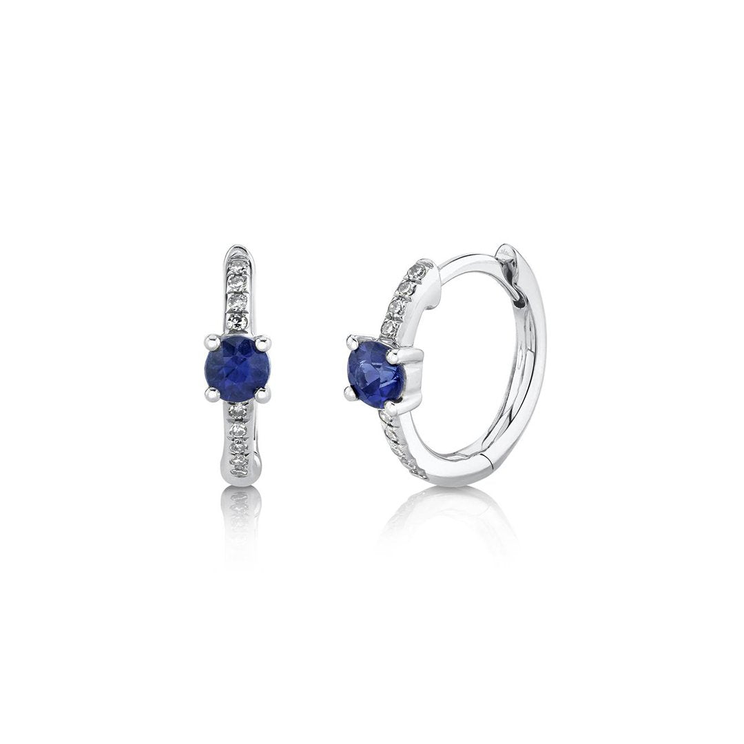 Blue Sapphire & Diamond Huggie Earrings