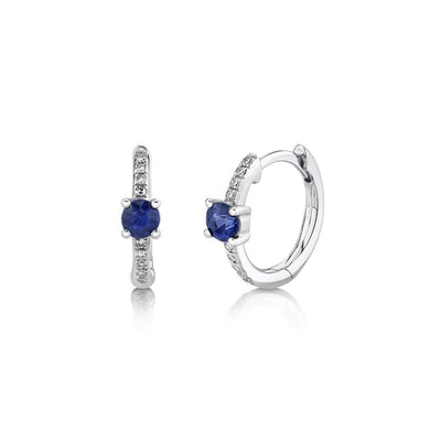 Blue Sapphire & Diamond Huggie Earrings