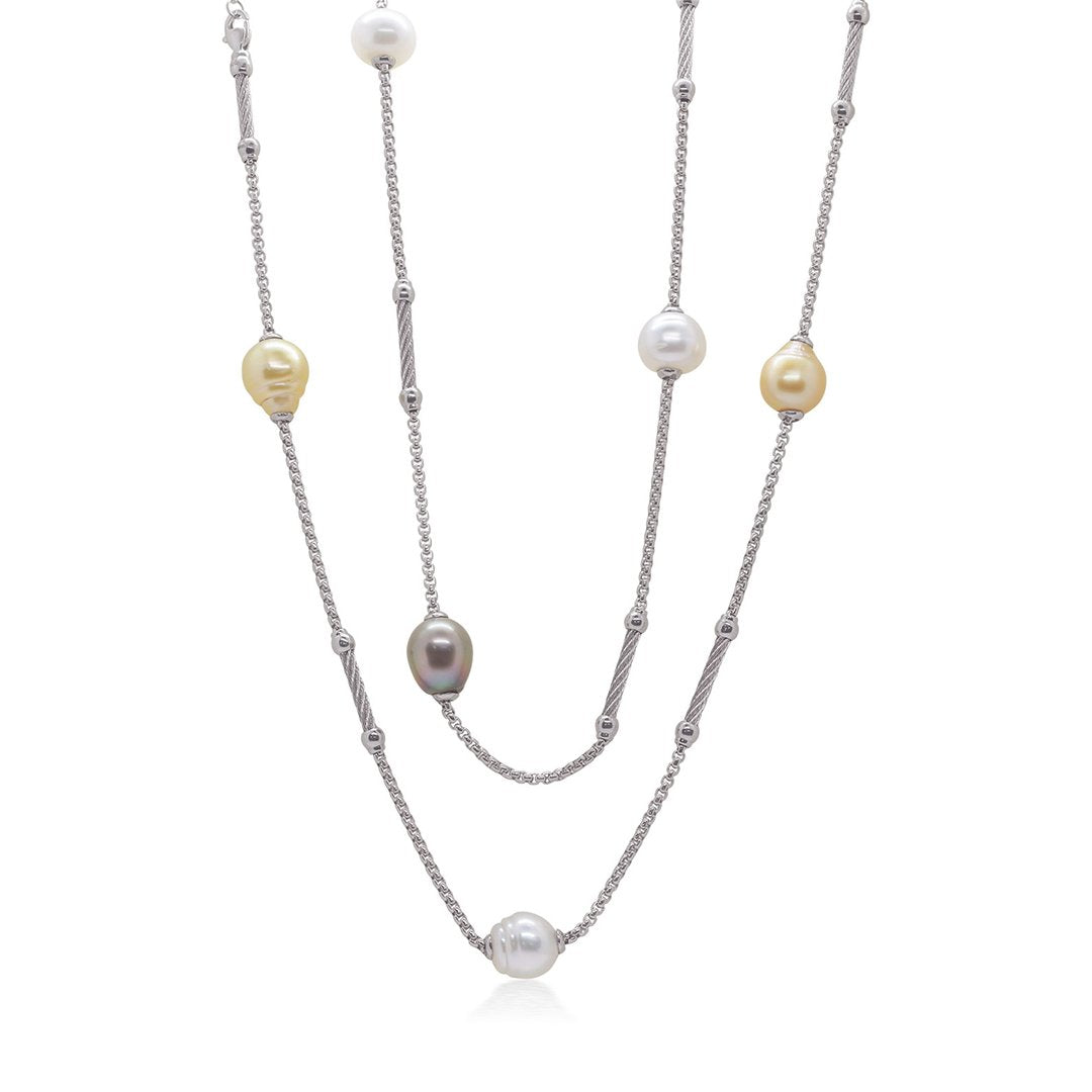 36" Pearl & Cable Necklace - Continental Diamond
