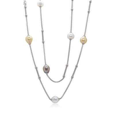 36" Pearl & Cable Necklace - Continental Diamond