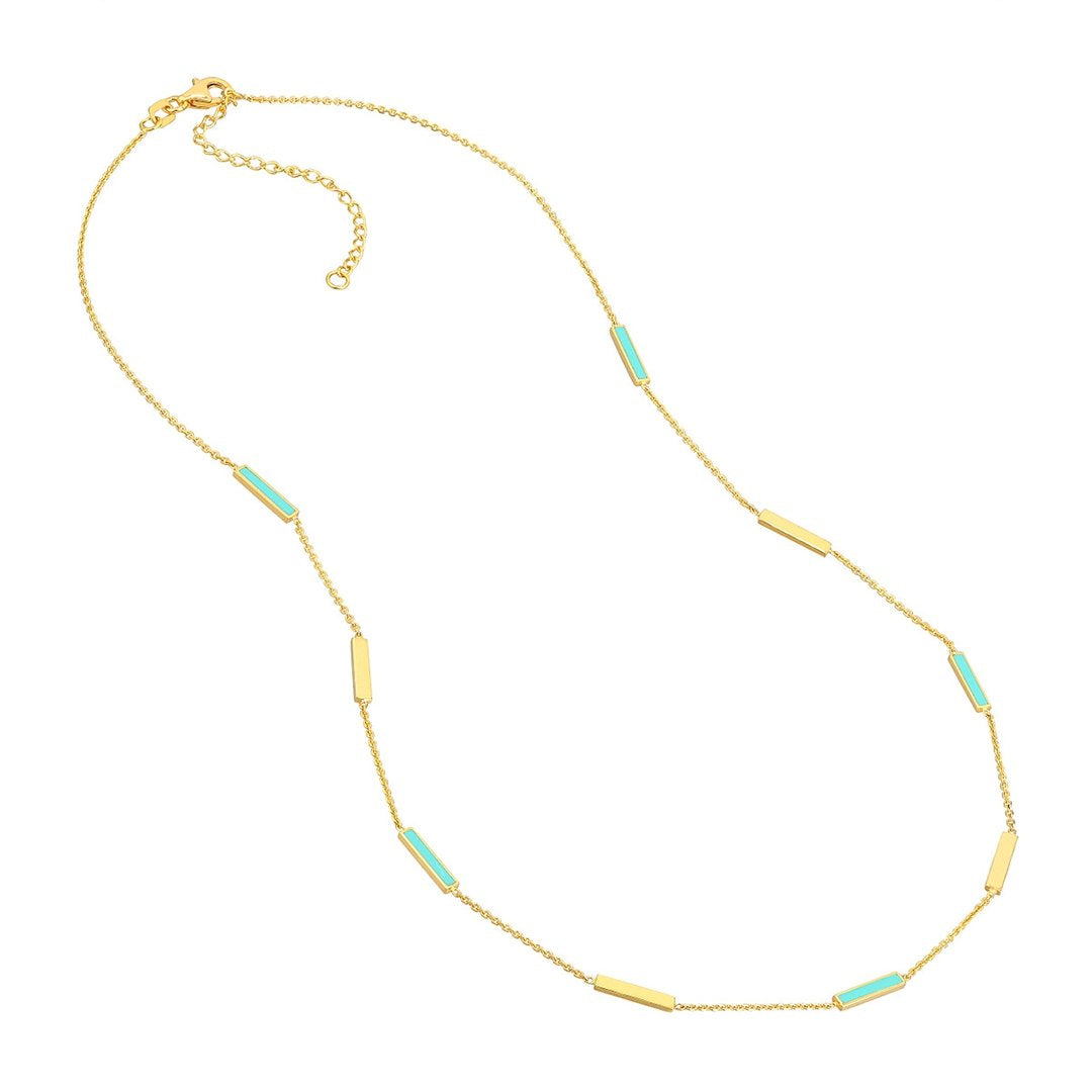 Turquoise Enamel Bar Necklace - Continental Diamond