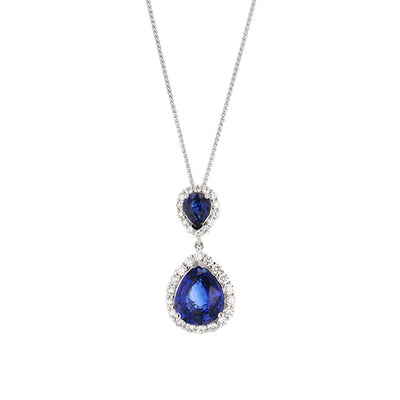 Blue Sapphire & Diamond Pendant Necklace - Continental Diamond