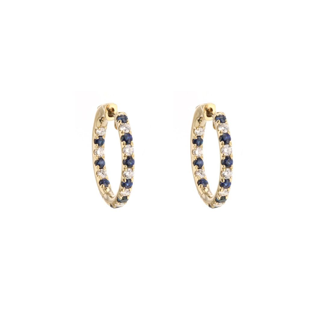 Blue Sapphire & Diamond Inside-Out Hoop Earrings