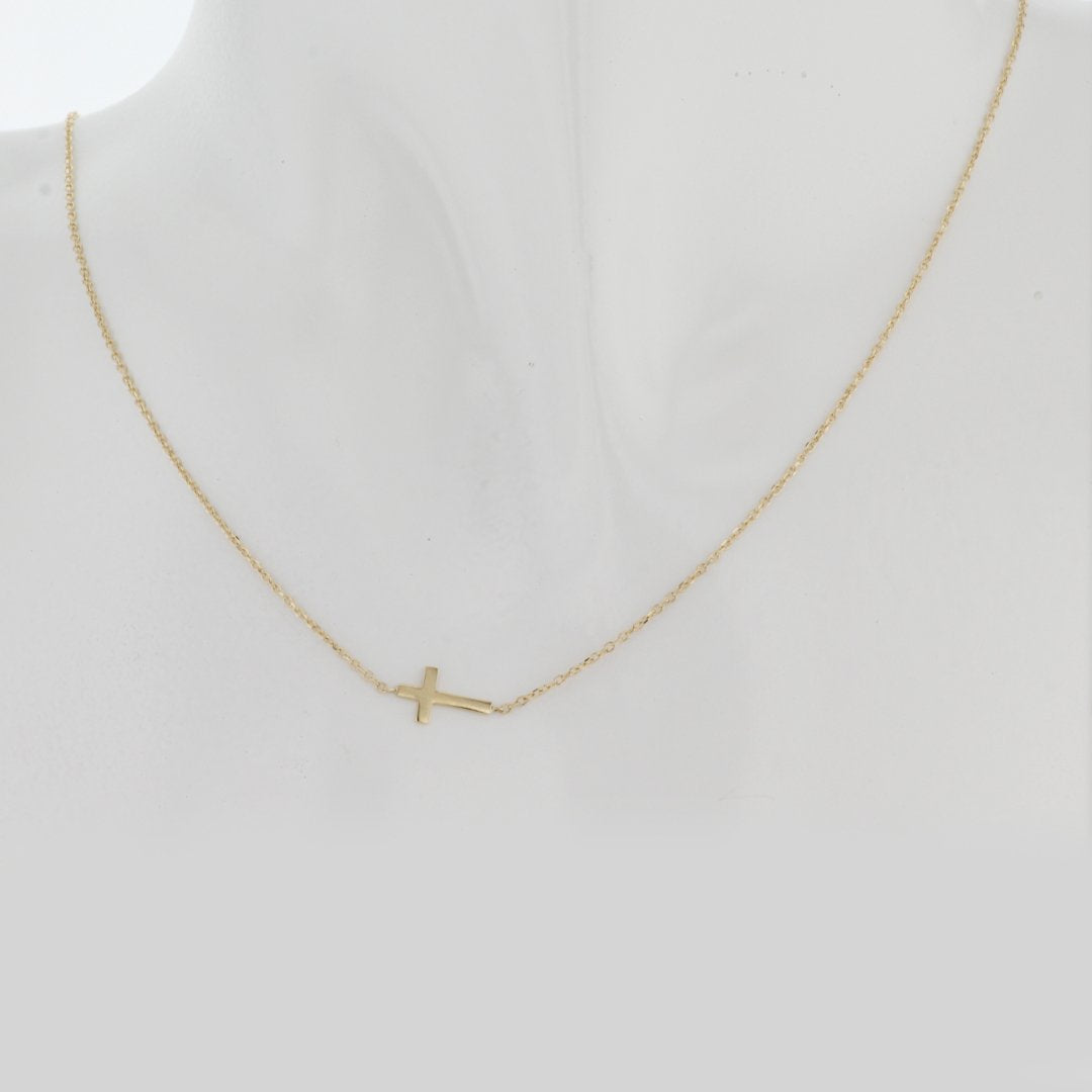 Offset Small Cross Necklace - Continental Diamond