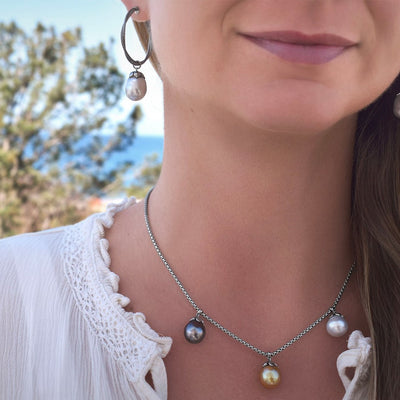 Pearl & Grey Stainless Cable Necklace - Continental Diamond
