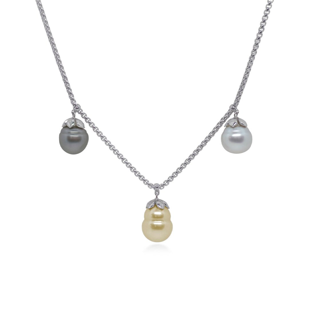 Pearl & Grey Stainless Cable Necklace - Continental Diamond